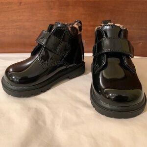Highlights Black Leopard Trim High Top Boots Toddler Size 3